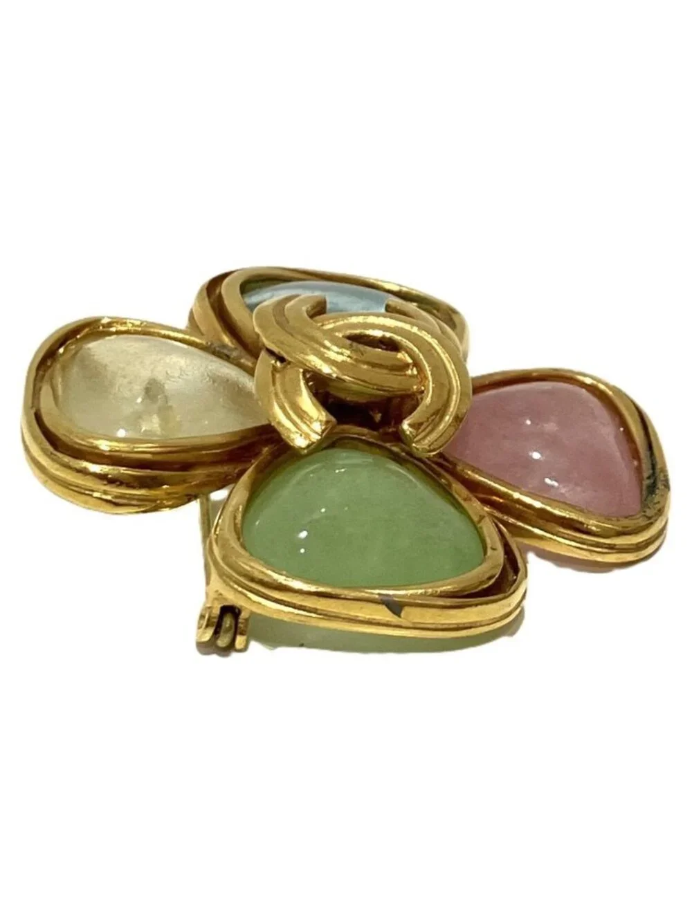 Chanel CC Logo Clover Color Stone 96P Brooch